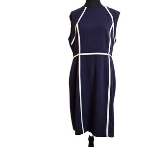 Calvin Klein Women's Career Navy Round Neck Sleeveless Sheath Dress Size 14